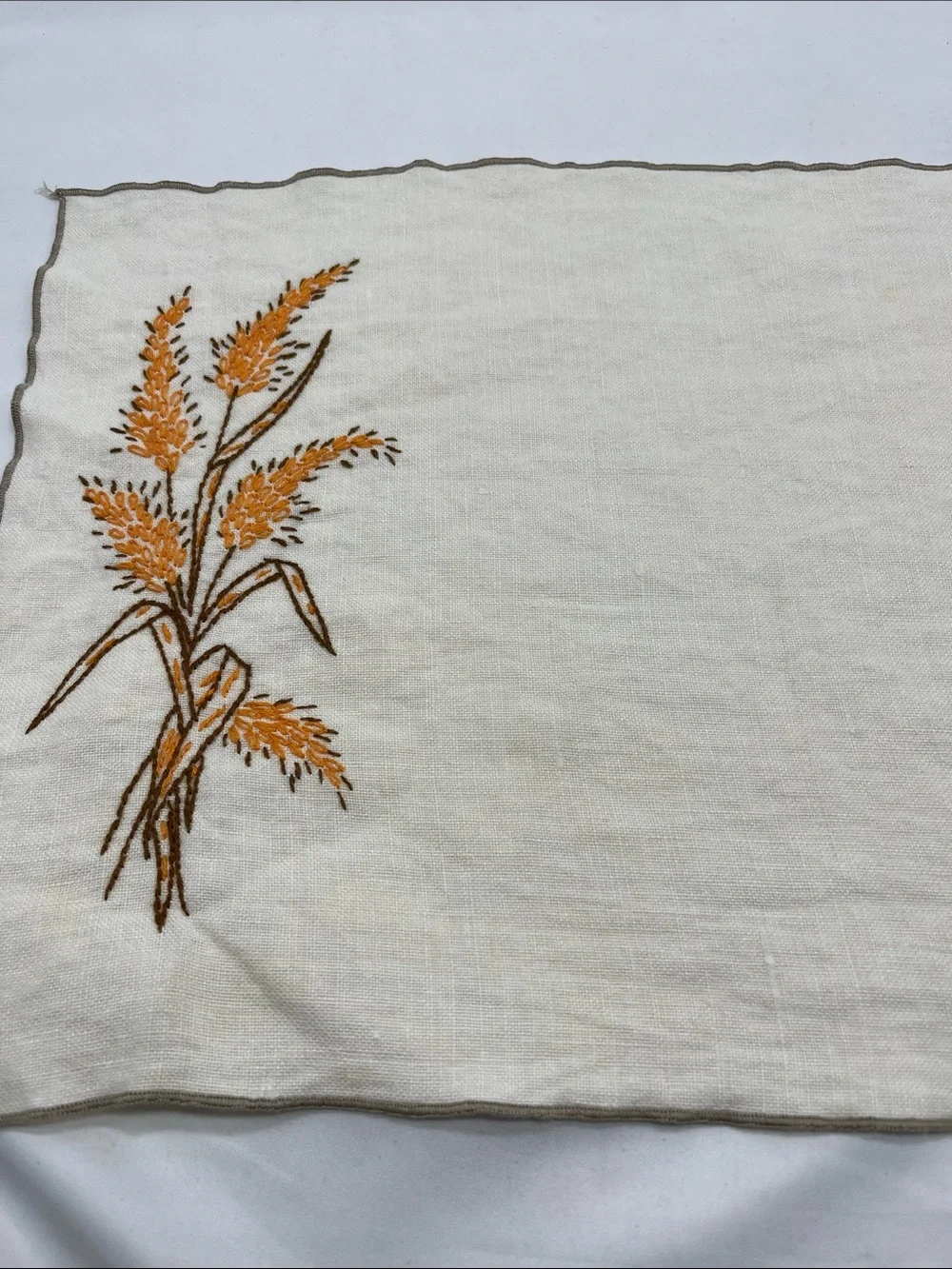 Vintage 1970s Homemade  Wheat Embroidered Set of 4 Napkins and 4 Placemats